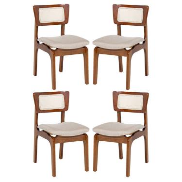 Imagem de Kit 4 Cadeiras de Jantar Portugal em Madeira Imbuia Tela Rattan Linho Bege M58