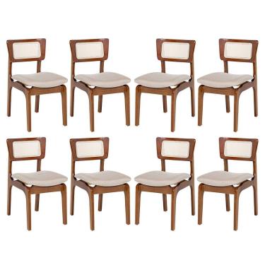 Imagem de Kit 8 Cadeiras de Jantar Portugal em Madeira Imbuia Tela Rattan Linho Bege M58