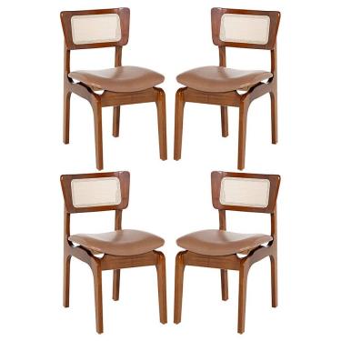 Imagem de Kit 4 Cadeiras de Jantar Portugal em Madeira Imbuia Tela Rattan Impermeável Caramelo L85