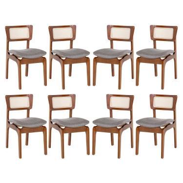 Imagem de Kit 8 Cadeiras de Jantar Portugal em Madeira Imbuia Tela Rattan Linho Cinza L55