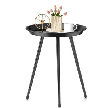 Imagem de Mesa lateral redonda, mesa de cabeceira redonda pequena, mesa lateral de pátio de metal para sala de estar, quarto, pátio, pátio, varanda, jardim, varanda, jardim, cabeceira, suporte para plantas,