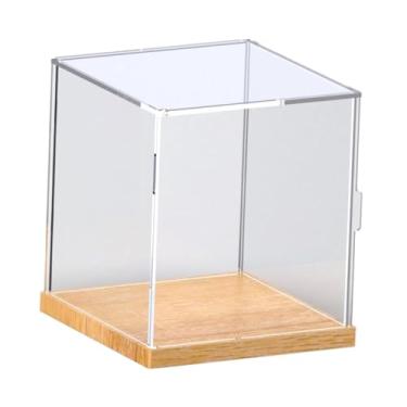Imagem de Wswqop Acrílico claro colecionáveis ​​brinquedo expositor organizador multiuso base de madeira à prova de poeira para mini esculturas acessórios, 15x15x16cm