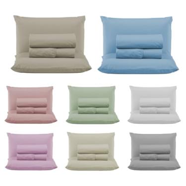 Imagem de Jogo de Lençol Casal 200 Fios Percal 100% Algodão 4 Peças Conjunto com Elástico e Fronhas (Azul Piscina)