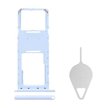 Imagem de BESJMYT Substituição da bandeja do cartão SIM para Samsung Galaxy A04e (versão SIM único) Adaptador de suporte de slot de bandeja de cartão azul claro com ejetor de agulha para A04e SM-A042F