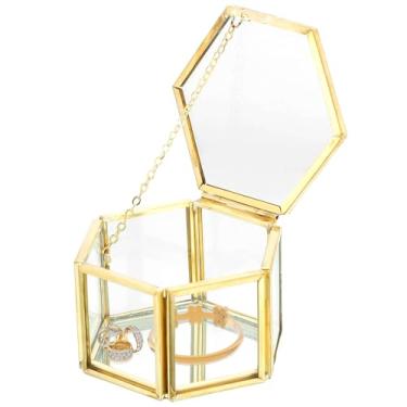 Imagem de NATGAI Caixa de joias vintage de vidro dourada geométrica organizadora de joias caixa de lembrança caixa decorativa para casa para armazenamento (3,11,41 cm)