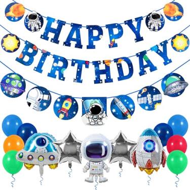 Imagem de Pirese Decorações de aniversário espacial, faixa de aniversário espacial, decorações de festa espacial | Decorações de aniversário de astronauta | Decorações de festa de aniversário de galáxia |