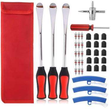 Imagem de Ferramenta de ferro de alavanca de colher de pneu de 11,5 polegadas, kit profissional de troca de pneu para motocicleta, com 3 protetores de aro, kit de ferramentas de reparo, conjunto de alavancas de