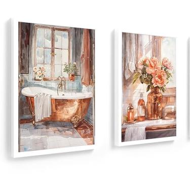 Imagem de Kit 2 quadros 18x24 cm, banheiro, lavabo, toalete, rose gold