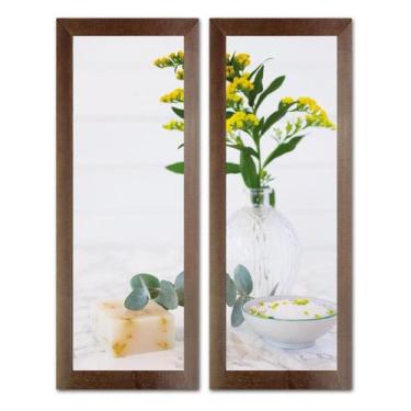 Imagem de Dupla de Quadros Decorativos Banheiro Social Floral Vaso Lavabo Toalet