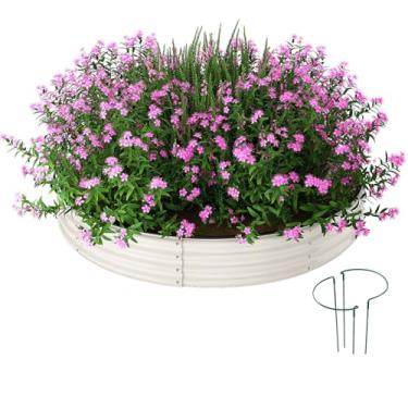 Imagem de Kit de canteiro de jardim redondo elevado de metal galvanizado para jardinagem ao ar livre, caixa de jardim de crescimento de 0,9 x 0,3 m, canteiro de flores elevado, vaso redondo galvanizado ao ar