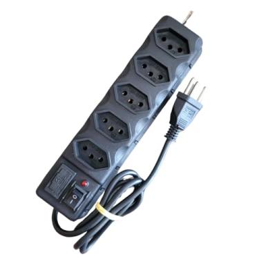 Imagem de Filtro de Linha com 5Tomadas, Protetor de Energia 2P+T 10a Bivolt Preto Régua Elétrica com Fusível Extensão