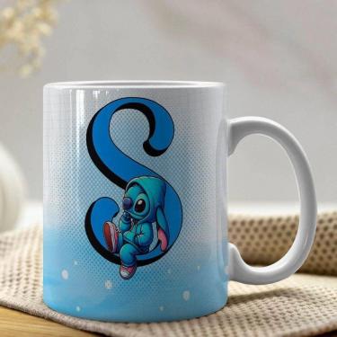 Imagem de Caneca De Porcelana Stitch Letras A-z 325ml Azul S