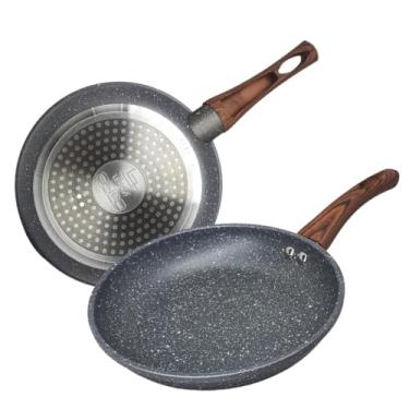 Imagem de Frigideira Indução Antiaderente Cerâmica 20cm Não Gruda Fritar Ovo Sem Oleo Cabo Silicone(Granito Cinza)
