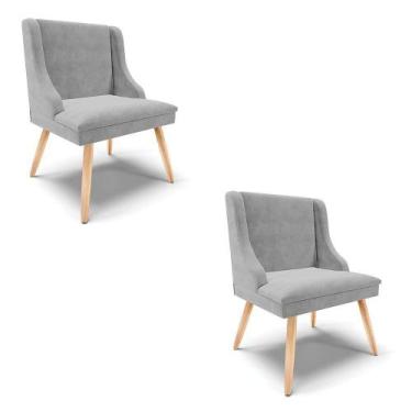 Imagem de Kit 02 Cadeiras De Jantar Liz Suede Cinza Pés Palito Natural - DROSSI