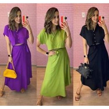 Imagem de Conjunto Feminino Dandara Cropped e Saia Longa Gode Cinto - Fabrica St