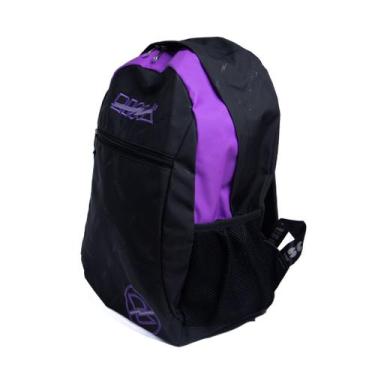 Imagem de Mochila Escolar Emborrachada Resistente Risca 9079, PRETO/ROXO