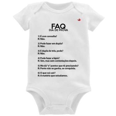 Imagem de Body Bebê FAQ Dia de Prova - Foca na Moda, Branco, P