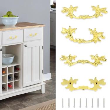 Imagem de Brosay Puxadores de gaveta provinciais franceses estilo europeu puxadores de armário vintage 12 cm puxadores de gaveta chiques gastos para móveis armário armário porta armário armário 4 peças (ouro)