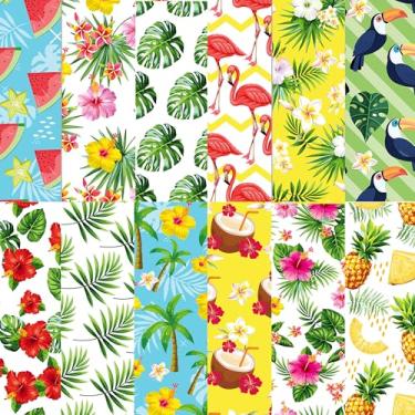 Imagem de 24 folhas de papel para scrapbook de verão 30,5 x 30,5 cm, papel de verão para scrapbook, flamingos, abacaxis, estampado, papel de artesanato tropical, inseto, borboleta, folha de banana, scrapbook