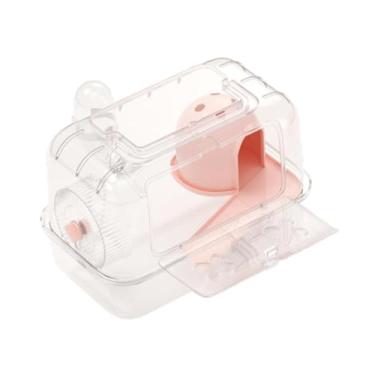 Imagem de Generic Hamster Cage Small Animal Cage House com alça de transporte para pequenos animais ouriços, Rosa Transparente