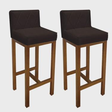 Imagem de Kit 02 Banqueta Alta Com Encosto Loren Cozinha Balcão Bistrô Base Madeira Rústico Corino Marrom - Ahz Móveis