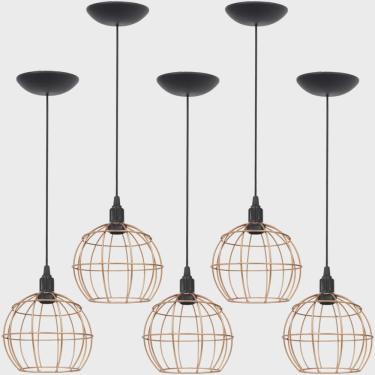Imagem de 5 Pendentes Aramado Globo Luminária Lustre Teto Retrô Vintage Industrial Balcão Cobre Rose Gold