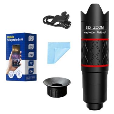 Imagem de Lente teleobjetiva 28X para telefones iPhone Android, kit de lentes de câmera de celular 2 em 1 com clipe universal, lupa HD para fotografia de smartphone - compatível com todos os smartphones