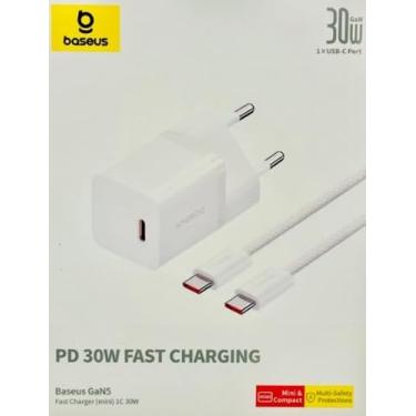 Imagem de Carregador Turbo 30w Baseus Usb-c Gan5 + Cabo Usb-c 1metro compativel com iPhone15 (Branco)
