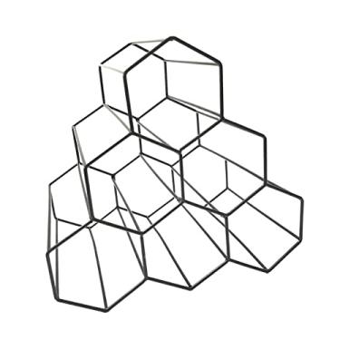 Imagem de P9IDEDFH Rack de vinho nórdico ferro forjado favo de mel rack de vinho ornamentos de metal sala de estar bar armário de vinho decoração rack de vinho suporte de garrafa de vinho (cor: preto)