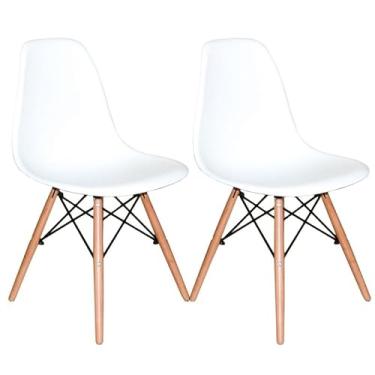 Imagem de Decoreshop, Kit 2 Cadeiras Charles Eames Eiffel DSW Sala de Jantar, Cozinha, Restaurante - assento em polipropileno, pés palito em madeira clara (Branco)