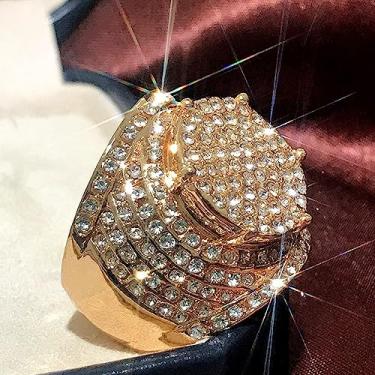 Imagem de LRGKMCWTOB Anel masculino banhado a ouro de zircão cheio de diamante banhado a ouro banhado a ouro CZ simulado anel de diamante redondo zircônia cúbica incrustada anel clássico moda joias de ouro