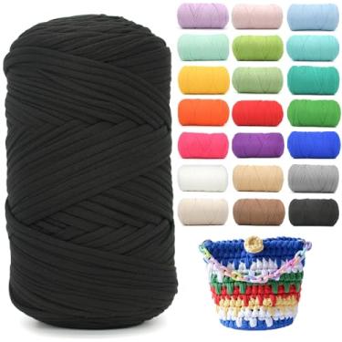 Imagem de Camiseta de 400 g para crochê, camiseta preta, tecido elástico macio, grosso, grosso, fio de crochê para crochê, tricô iniciante, tricô à mão, para bolsa/artesanato faça você mesmo/decoração de casa