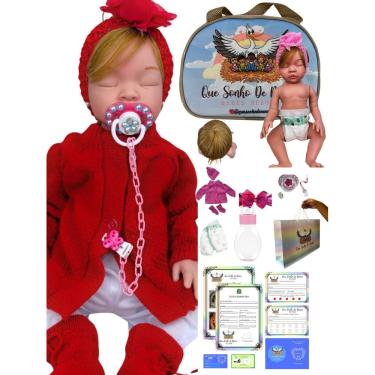 Imagem de Bebê reborn boneca menina realista silicone olhos fechados loira + acessorios VR