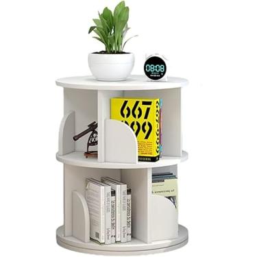 Imagem de AKALNNB Estante rotativa MDF, estante rotativa, criativa, 360°, prateleira de canto para chão, escritório, sala de estar, biblioteca, prateleira giratória, branca, 40 x 4