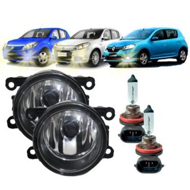 Imagem de Par Farol Auxiliar Milha Lente em Vidro + Lâmpadas H11 Renault Sandero
