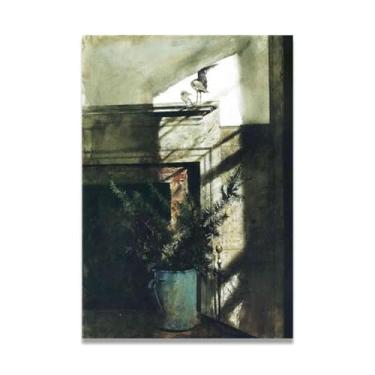 Imagem de Impressão em tela Bird In The House Andrew Wyeth - Arte de realismo americano, aquarela e pintura de têmpera de ovo para decoração de casa 20 x 28 cm