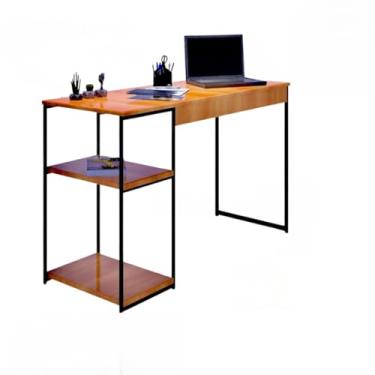 Imagem de Mesa para computador/notebook escritório estilo industrial com prateleiras para organização(MADEIRA)