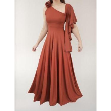 Imagem de Vestido Manga Longo Para Madrinha Casamento Festa Godê Flor - Casual D