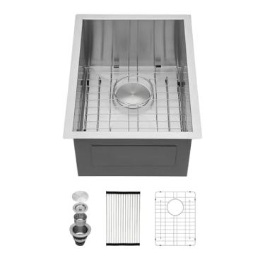 Imagem de Kichae Pia de cozinha pequena de 35,5 cm, montagem inferior, 35,5 x 45,7 cm, pia de preparação, embaixo de aço inoxidável, calibre 18, tigela única, pia de cozinha para trailer, lavatório de canto