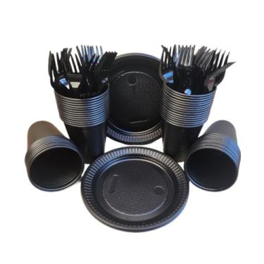 Imagem de Kit Descartáveis Perolado 150 Itens Luxo para 50 Pessoas(Preto)