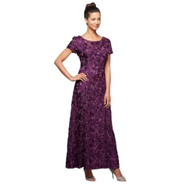 Imagem de Alex Evenings Vestido feminino longo roseta mãe da noiva com mangas curtas, convidada de casamento (tamanho pequeno e regular), Berinjela, 42