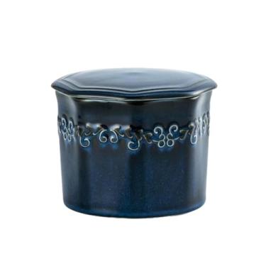Imagem de Manteiga de cerâmica poligonal doméstica, lata selada de armazenamento simples - azul vintage (sem)