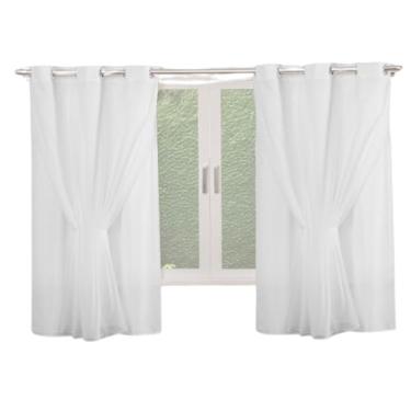 Imagem de Cortina Simples Microfibra com Voil 170 Fios 2,00M x 1,40M com Bainha e Ilhós para Varão (BRANCO)