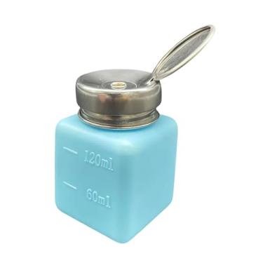 Imagem de predolo Dispensador de líquidos push down, recarregável, recipiente de metanol, frasco de bombeamento vazio para demaquilante pessoal azul, 120ml