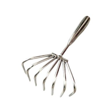 Imagem de IEUDNS aço inoxidável, ancinho de garra, ferramenta leve portátil para escavar conchas de frutos do mar, ancinho de mão para cavar e soltar folhas , 7 Dentes 9cm