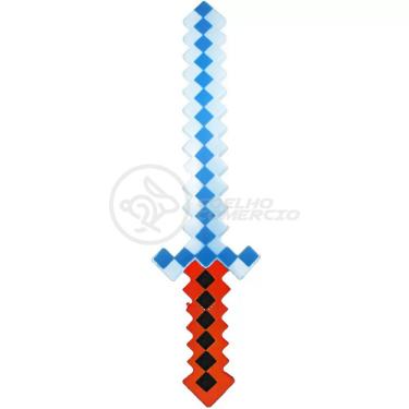 Imagem de Brinquedo Espada Pixel 58Cm Diamante Com Som E Luz À Pilha - Vermelho