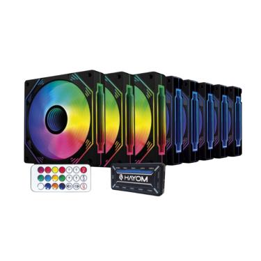 Imagem de Kit 8 Fans Hayom RGB 120mm C/Controladora Preto - FC1308
