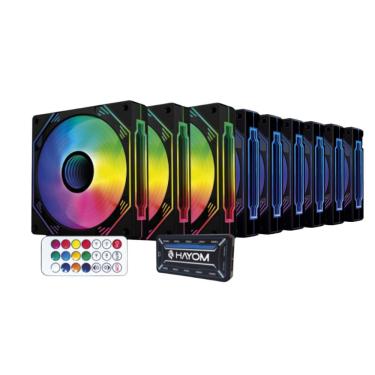 Imagem de Kit 9 Fans Hayom RGB 120mm C/Controladora Preto - FC1308