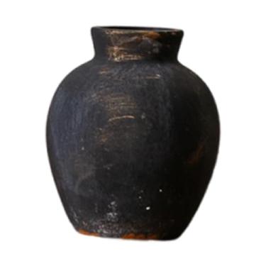Imagem de Fenteer Vaso de cerâmica rústica, suporte de flor, vaso de flores da fazenda para plantas internas, Preto 12.7x12.7x15cm
