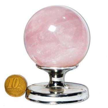Imagem de 01 Esfera Quartzo Rosa Natural 200 a 300g 5 a 7cm Classe A - Cristaisd